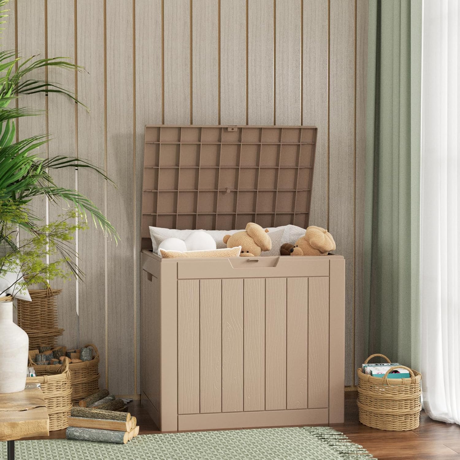 36 Gallon Outdoor Deck Box,Storage Lockable Waterproof Patio Furniture,Garden Tools,Cushions,Pool