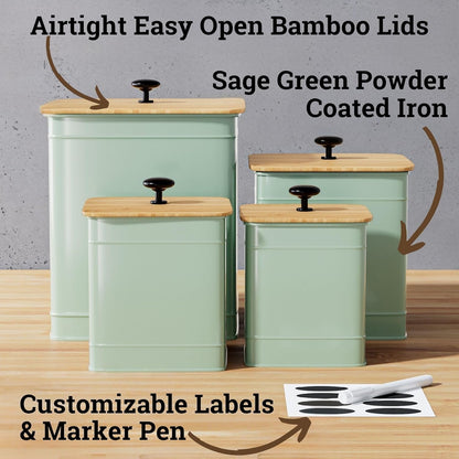 Kitchen Canisters for Countertop Set of 4 with Customizable Chalkboard Labels & Marker Pen - Big