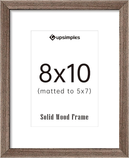 upsimples 8x10 Picture Frame, Natural Solid Wooden Picture Frames, Display 5x7 with Mat or 8 x 10