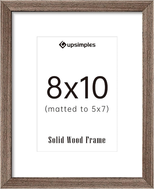 upsimples 8x10 Picture Frame, Natural Solid Wooden Picture Frames, Display 5x7 with Mat or 8 x 10