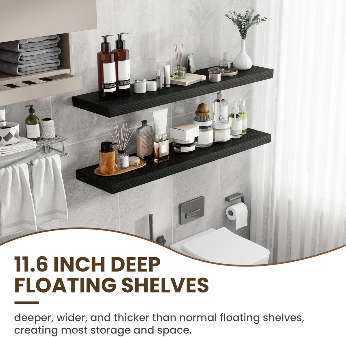 48 Inch Floating Shelves, 12 Inch Deep Floating Shelves for Wall, Floating Shelf with Invisible
