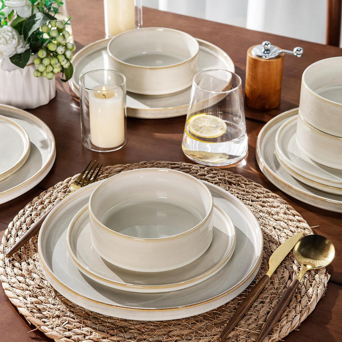 AmorArc Ceramic Dinnerware Sets, Handmade Reactive Glaze Stoneware Plates and Bowls Sets,Highly