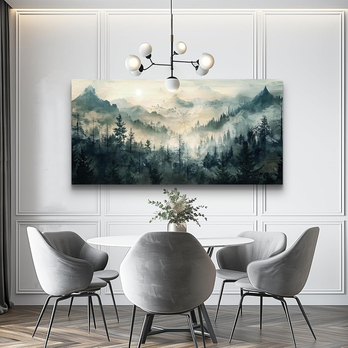 KELIYUAN Mountain View Canvas Wall Painting For Living Room Natural Landscape Painting Misty Forest
