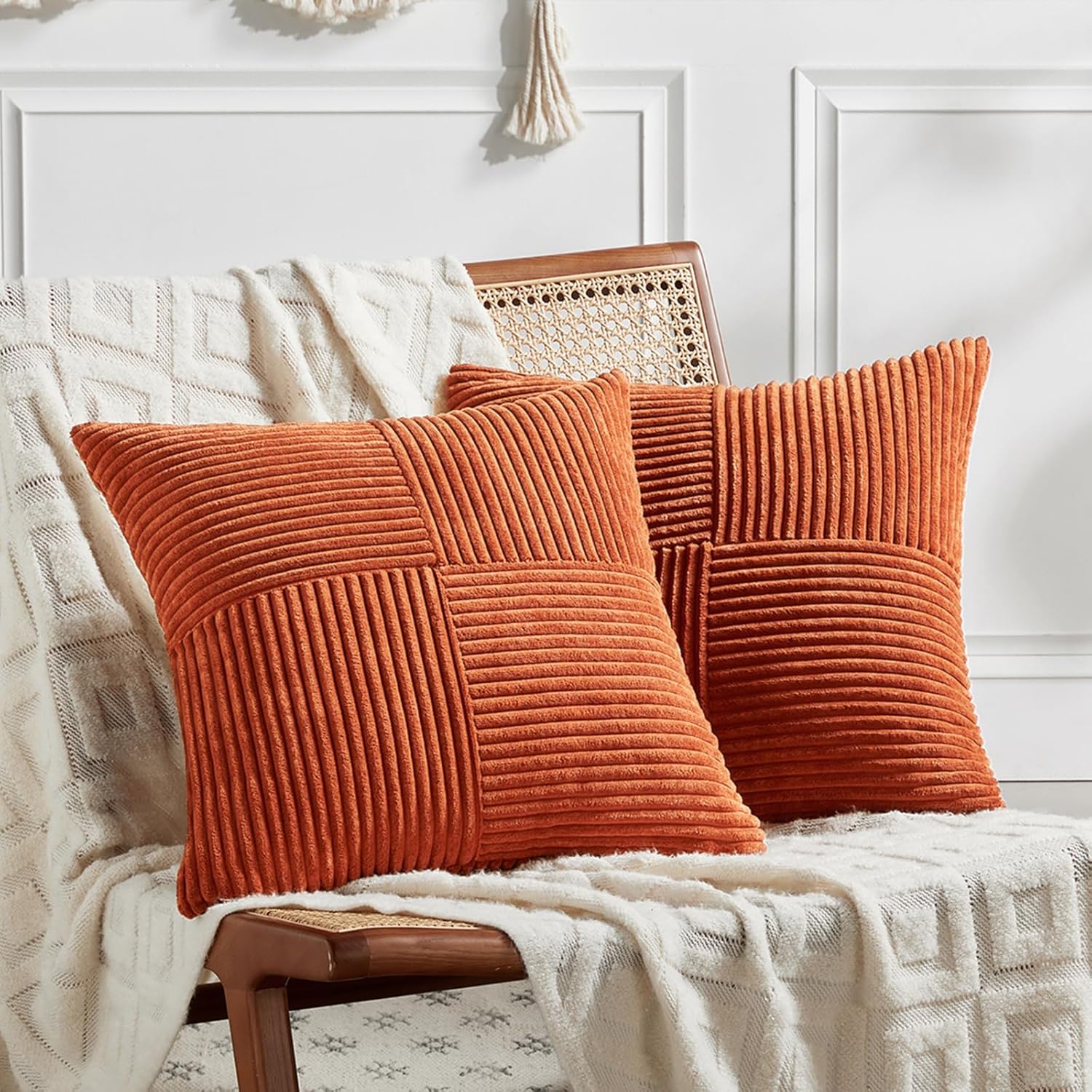 Fancy Homi Set of 2 Burnt Orange Decorative Throw Pillow Covers 26x26 Inch for Living Room Couch