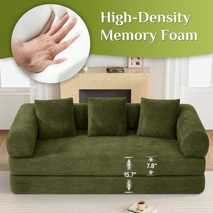 80.3" Convertible Sleeper Sofa Bed with Cylindrical Pillow, Corduroy Folding Mattress Couch with