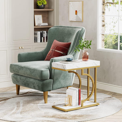 Tribesigns Narrow Side Table White Gold C Shaped End Table Modern Bedside Tables Small Chairside