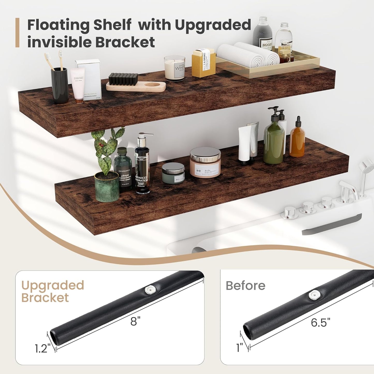 Heimlove 12 Inch Deep Floating Shelves, 48 x 12 inches Long Wall Shelf, Large Display Shelf &