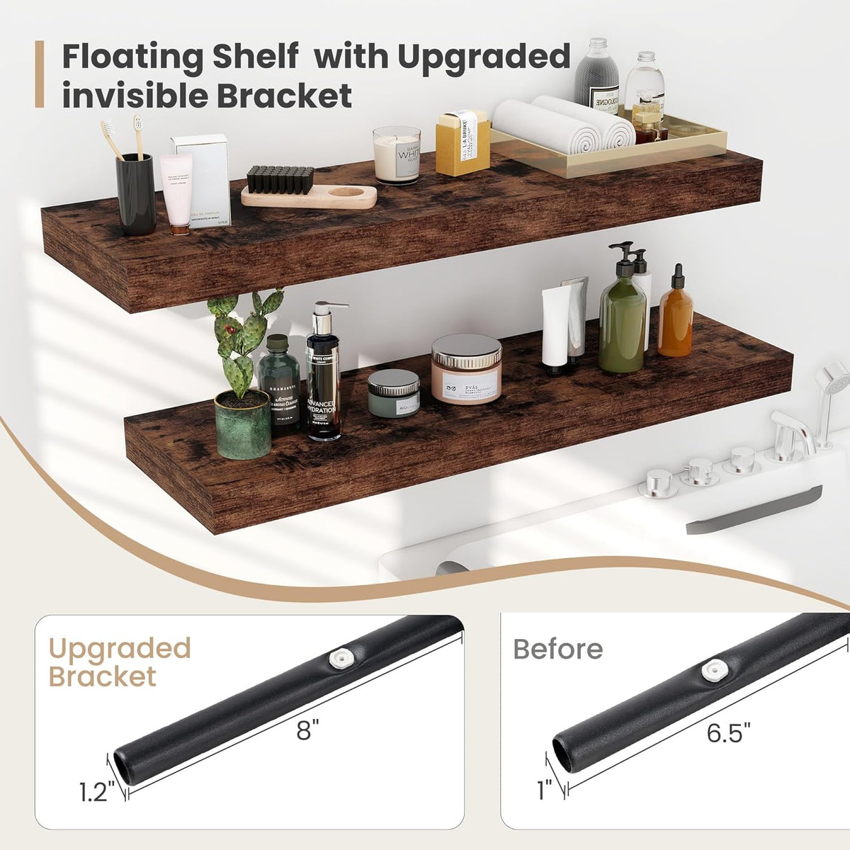 Heimlove 12 Inch Deep Floating Shelves, 48 x 12 inches Long Wall Shelf, Large Display Shelf &