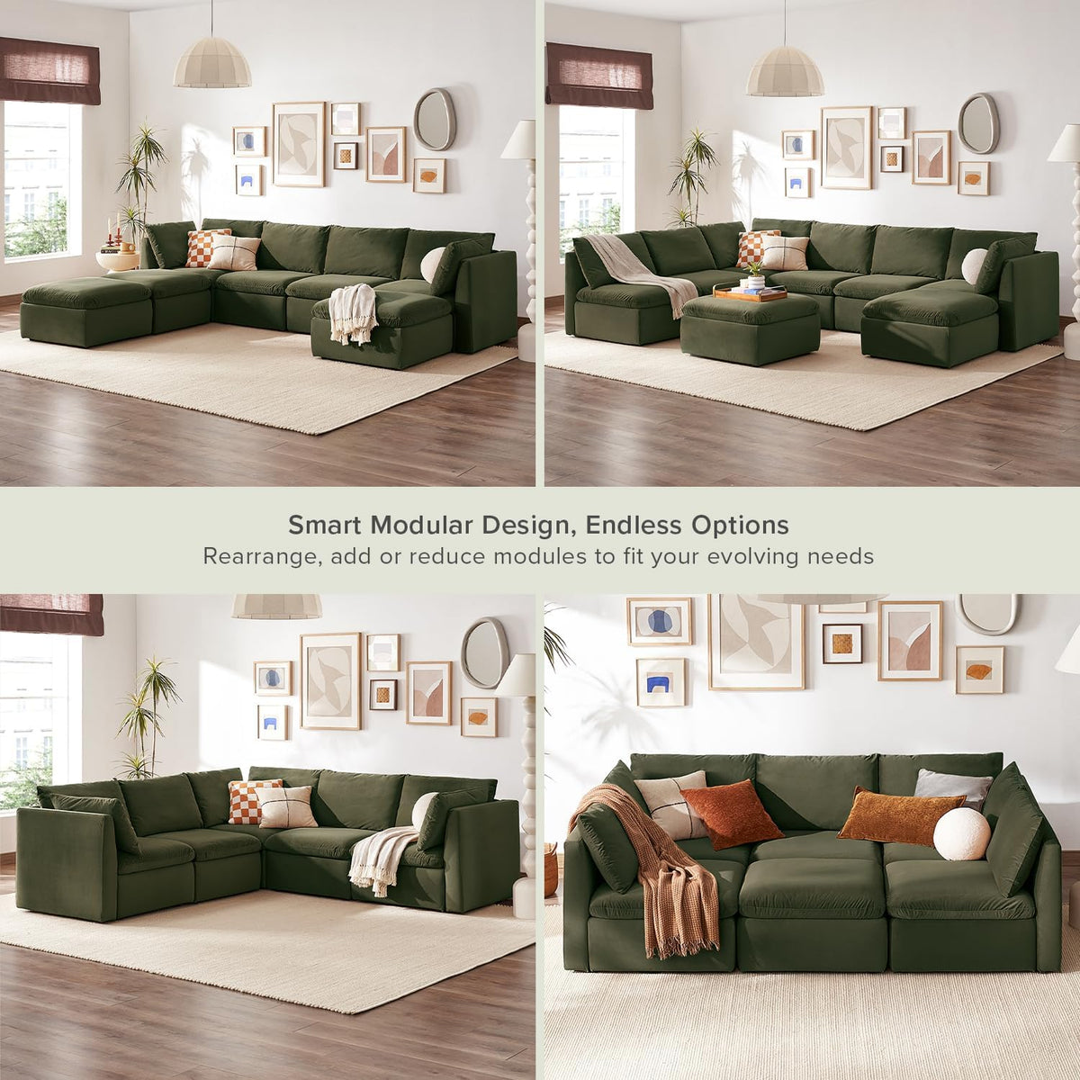 mopio Oversized Modular Sectional Sofa with Fully Removable Covers and Storage, Convertible U