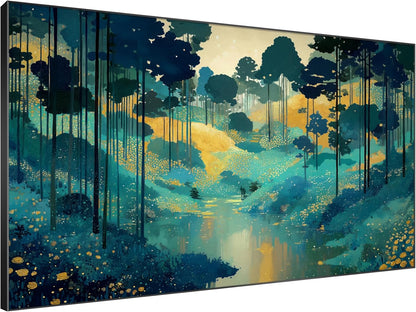 SIGNWIN 46"x72" Extra Large Framed Wall Art Whimsical Fantasy Forest, Vibrant Nature Landscape for