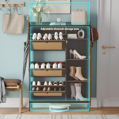 Rattan Shoe Cabinet, Shoe Cabinets with 3 Flip Drawers, Adjustable Shelves