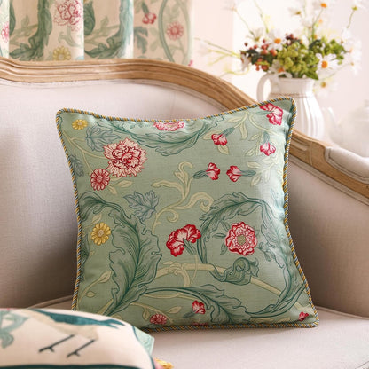 patdrea Designer Pack of 4 Throw Pillow Covers,French Vintage Rustic Linen with Green Floral