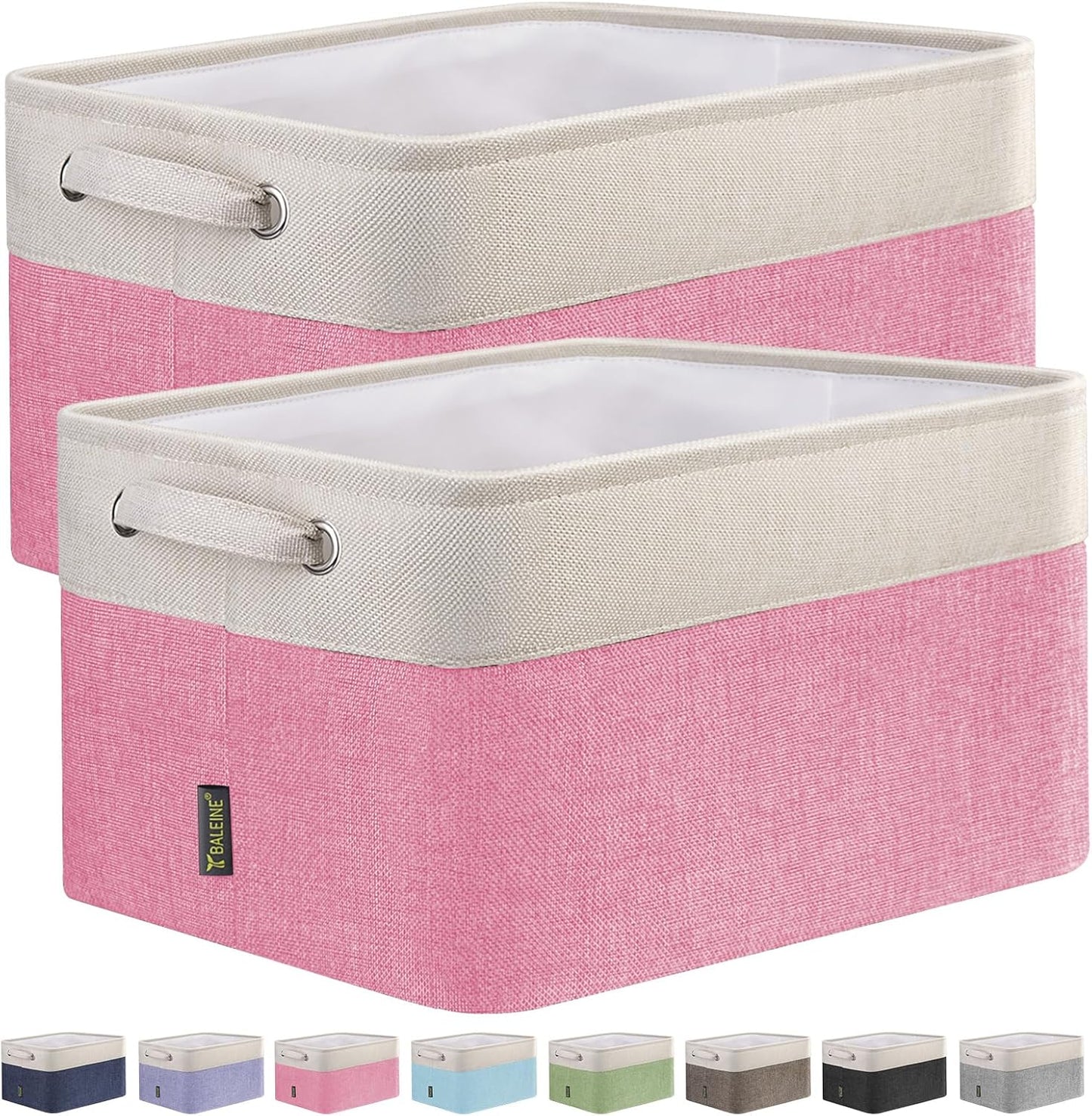 BALEINE 2 Pack Fabric Storage Bins for Shelves, Linen Storage Baskets for Organizing, Decorative