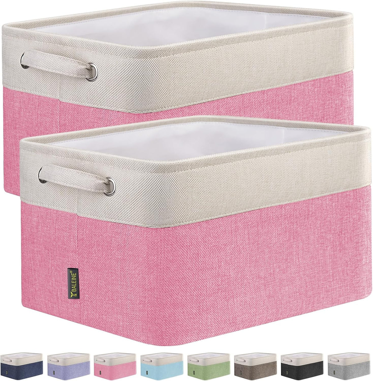 BALEINE 2 Pack Fabric Storage Bins for Shelves, Linen Storage Baskets for Organizing, Decorative