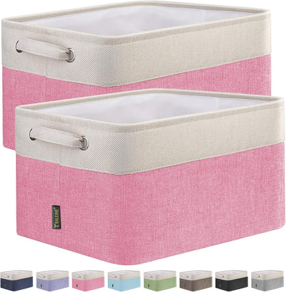 BALEINE 2 Pack Fabric Storage Bins for Shelves, Linen Storage Baskets for Organizing, Decorative