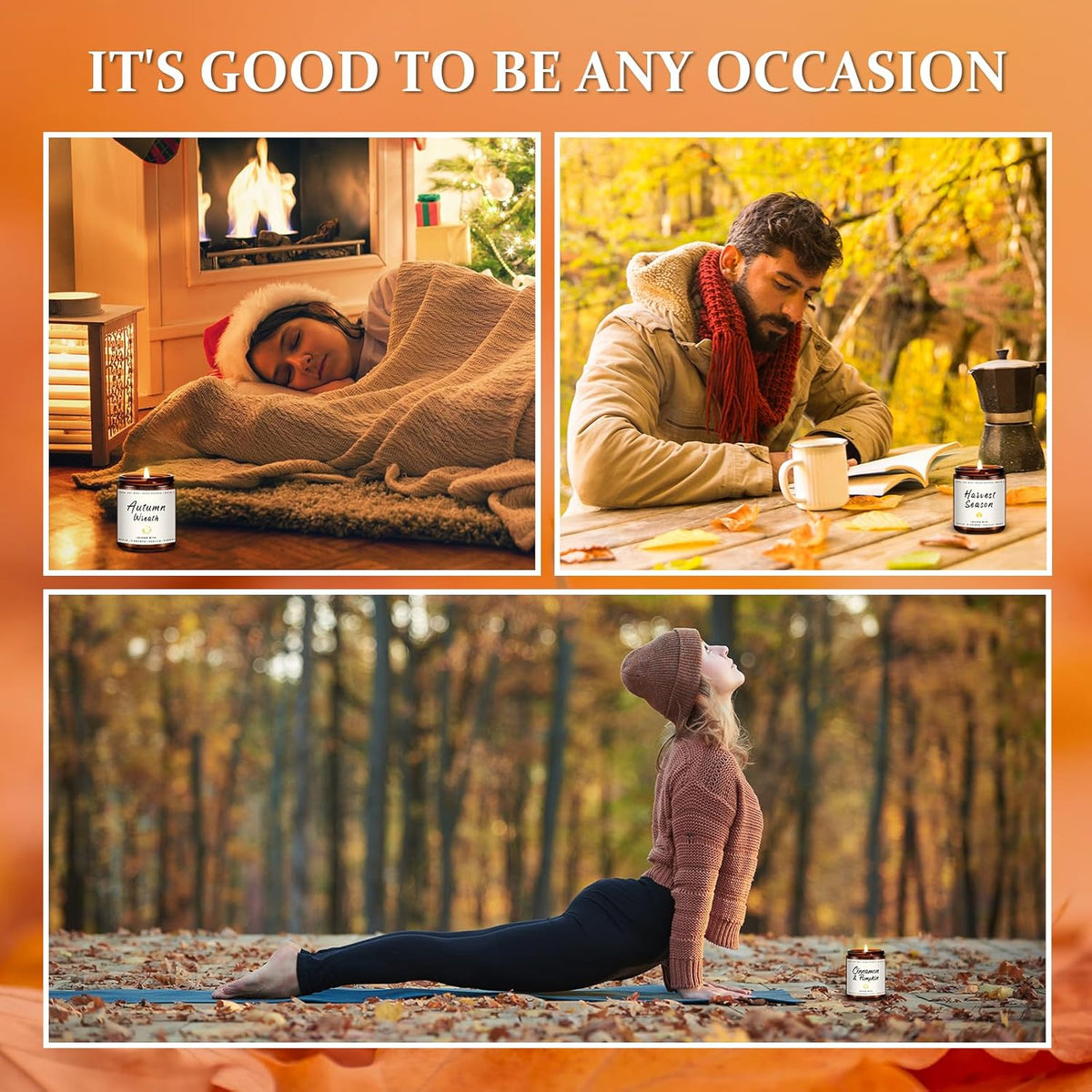 Auelife Fall Candle Set | 4 Pack Scented Candles for Home - Candle Gifts for Women Men, Soy Candles
