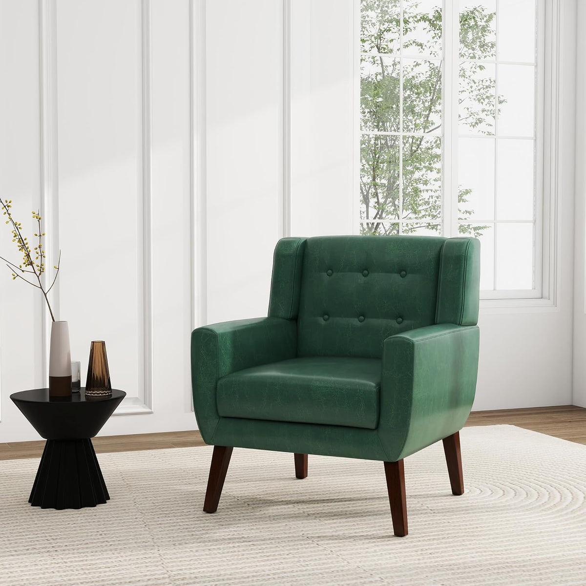UIXE Faux Leather Accent Chairs Set of 4, Modern Arm Club Chair Upholstered Armchair for Living