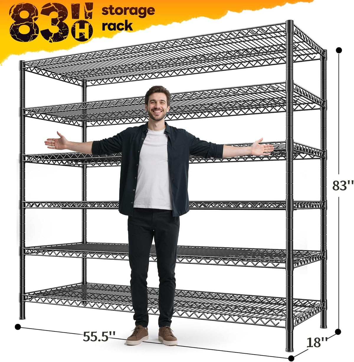 REIBII 83"H Storage Shelves 3840LBS Metal Shelving Unit Garage Shelving Heavy Duty 6 Tier