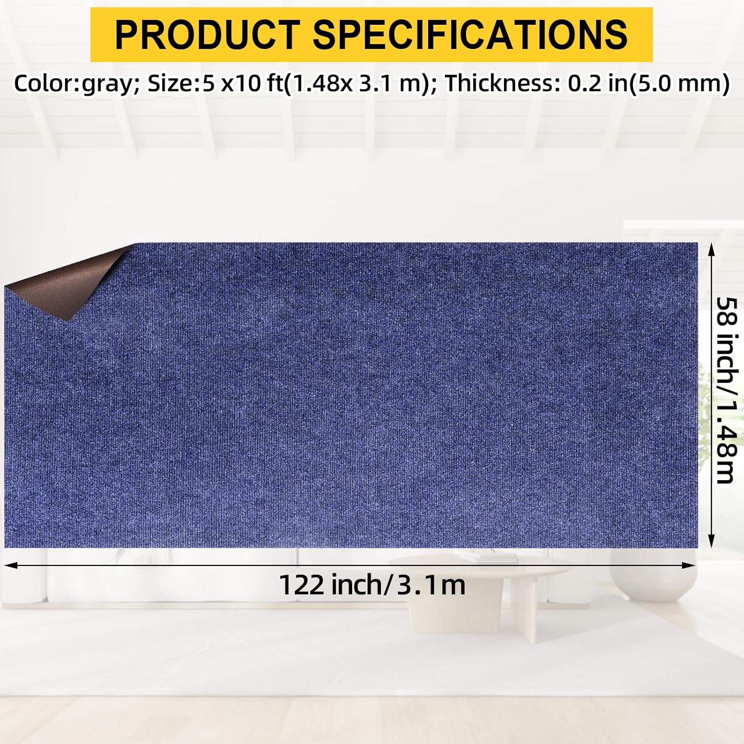 Marine Carpet,5 FT x 20 FT Deep Blue Indoor Outdoor Rug 0.2" Thick Boat Carpeting with Water-Proof