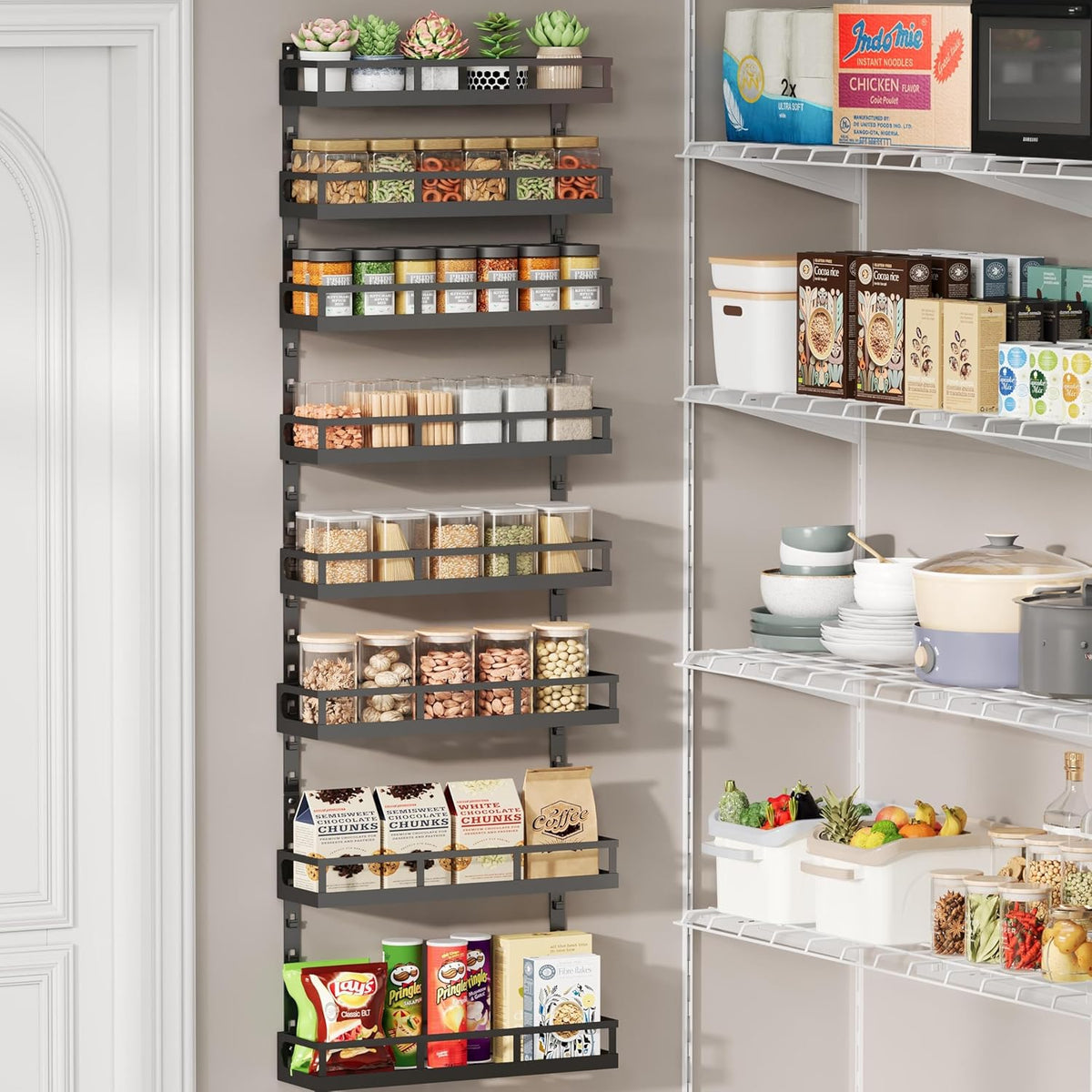 X-cosrack 8-Tier Adjustable Spice Rack – Wall-Mounted Space-Saving Organizer with Mixed Baskets