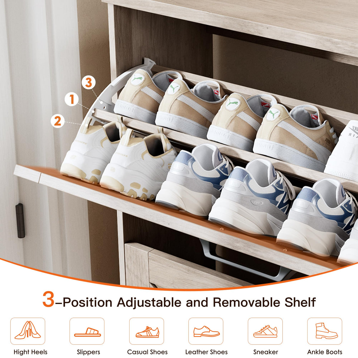 Nicetree Shoe Cabinet for Entryway, 3 Flip Drawers Shoe Storage Cabinet with 3-Tier Adjustable
