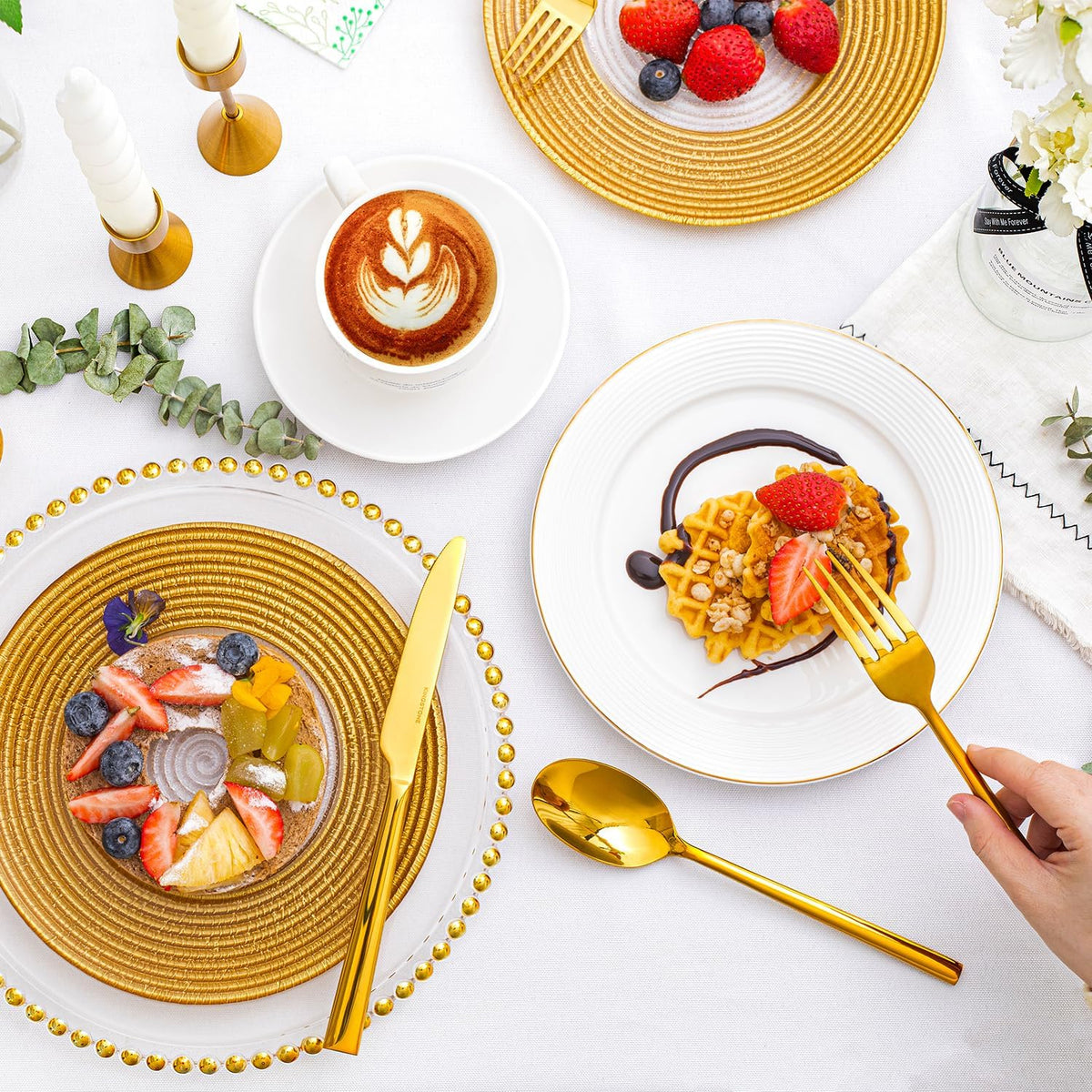 KINGSTONE Gold Silverware Set, 60-Piece Forged Flatware Set Cutlery Set Premium Stainless Steel