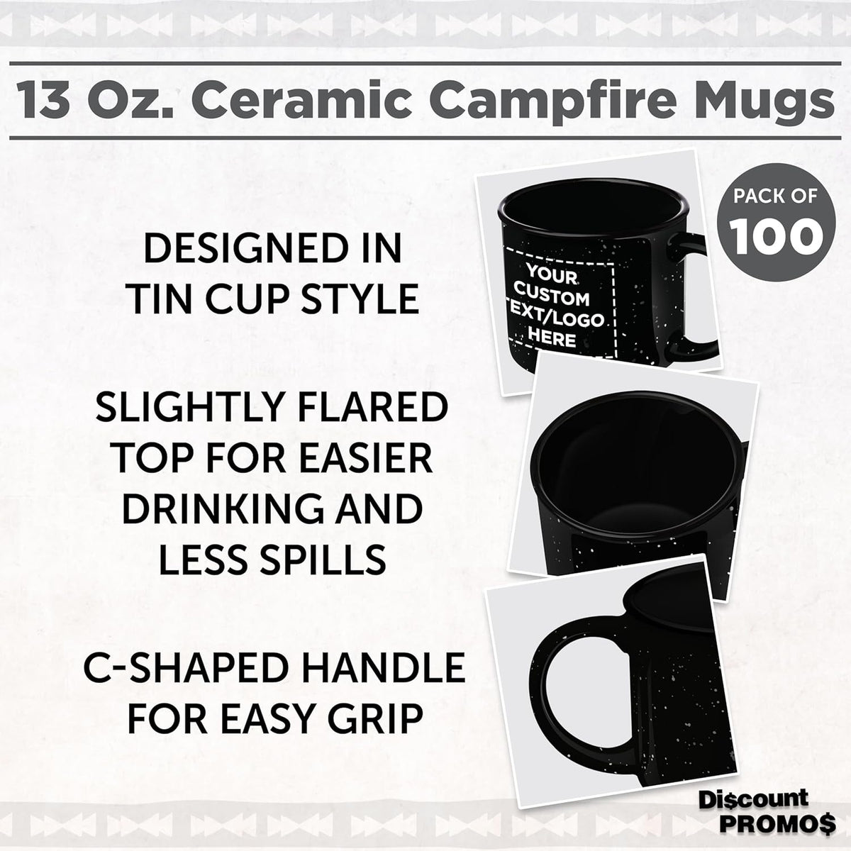 DISCOUNT PROMOS Custom Ceramic Campfire Coffee Mugs 13 oz. Set of 100, Personalized Bulk Pack