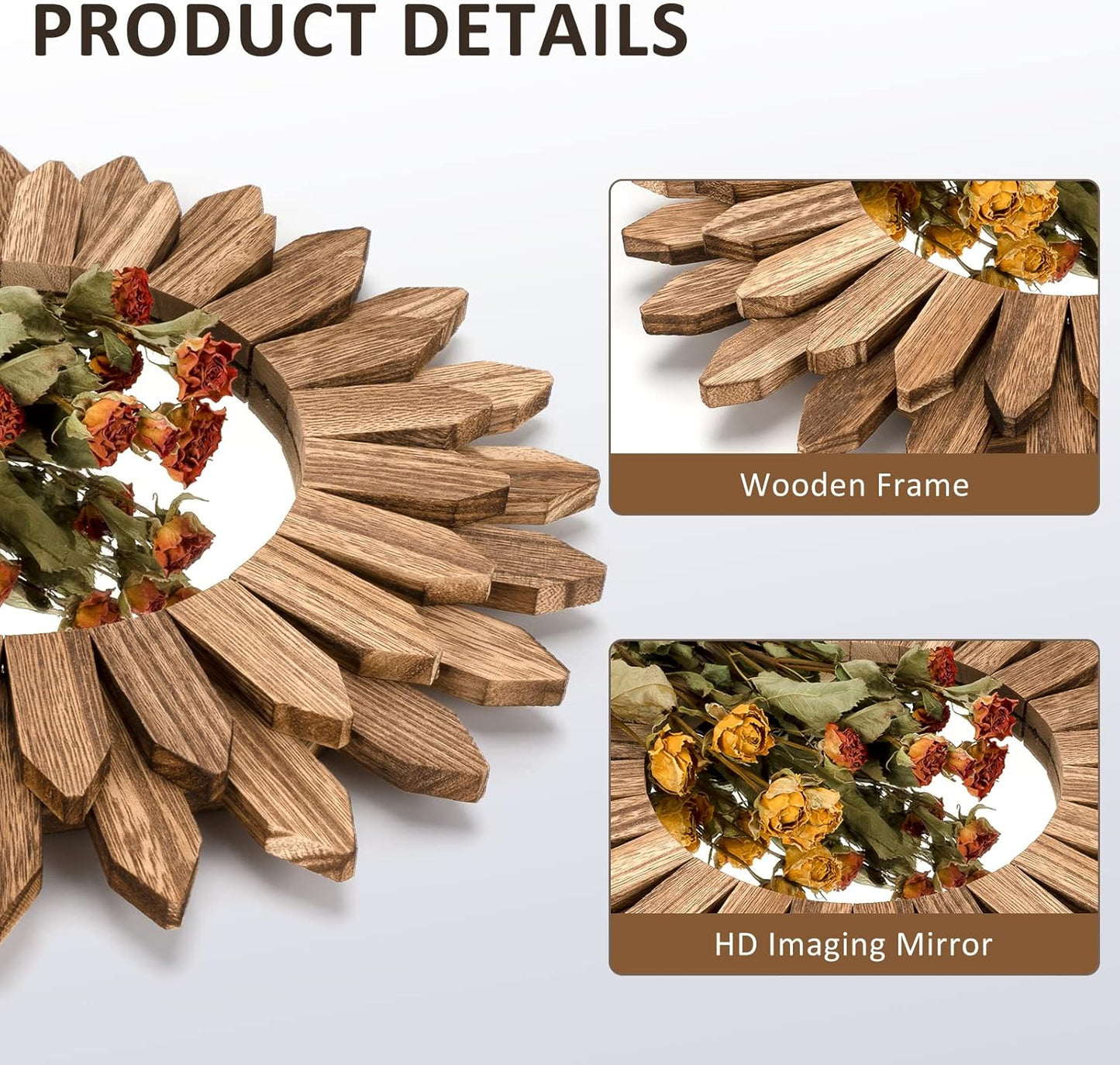 Honiway Boho Wall Decor Mirror 2 Pack Rustic Wood Mirror 12 inch Boho Mirror Home Decor Farmhouse
