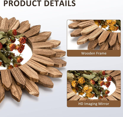 Honiway Boho Wall Decor Mirror 2 Pack Rustic Wood Mirror 12 inch Boho Mirror Home Decor Farmhouse