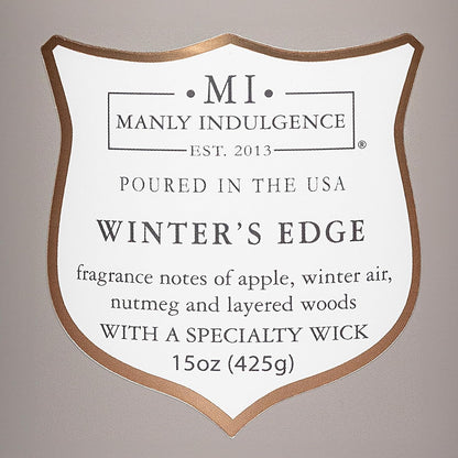 Manly Indulgence Winters Edge Scented Candles for Men, 15 oz Wooden Wick, Premium Soy Blend Wax