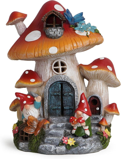 Hodao Spring Garden Mushroom Gnomes Decorations Mushroom House Ornaments Decor for Porch, Garden