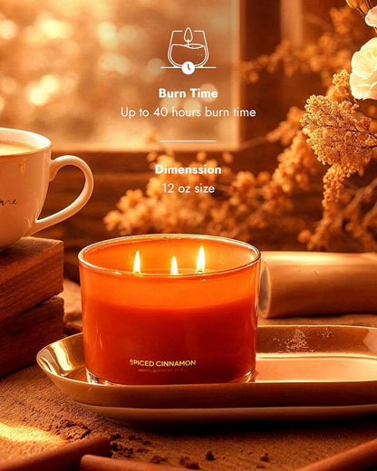 96NORTH Luxury Spiced Cinnamon Candle | Large 3 Wick Jar Candle | Up to 50 Hours Burning Time |