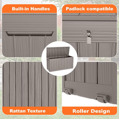 75 Gallon Resin Deck Box, Lockable Patio Outdoor Storage Box for Furniture, Garden Tools and Tools