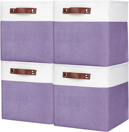 Collapsible Fabric Storage Cubes 11x11 Cube Storage Bins, 4 Pack Closet Baskets Box with Handles