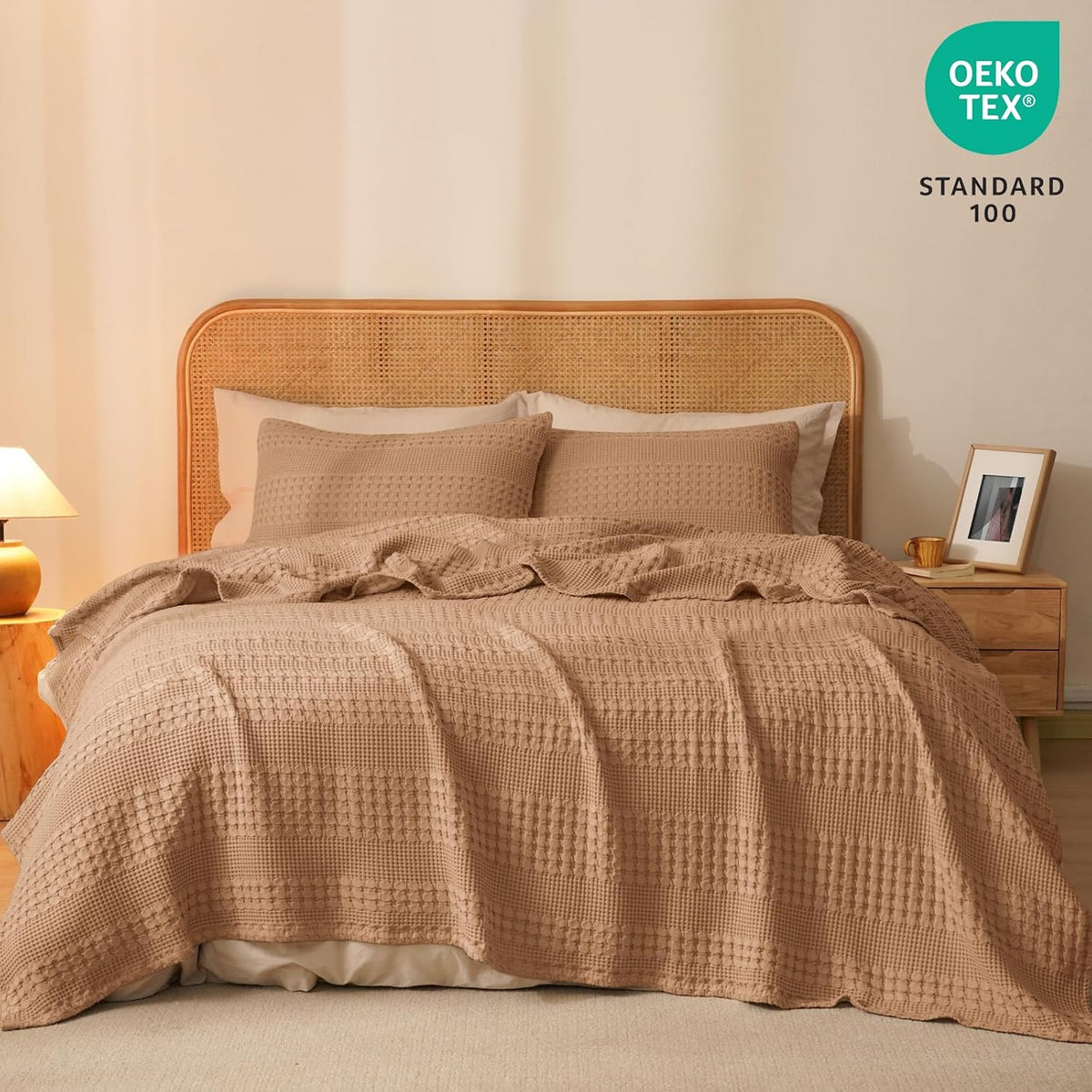PHF 100% Cotton Waffle Weave Blanket Queen Size, Soft Lightweight Breathable Cozy Summer Blankets