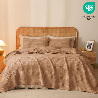 PHF 100% Cotton Waffle Weave Blanket Queen Size, Soft Lightweight Breathable Cozy Summer Blankets