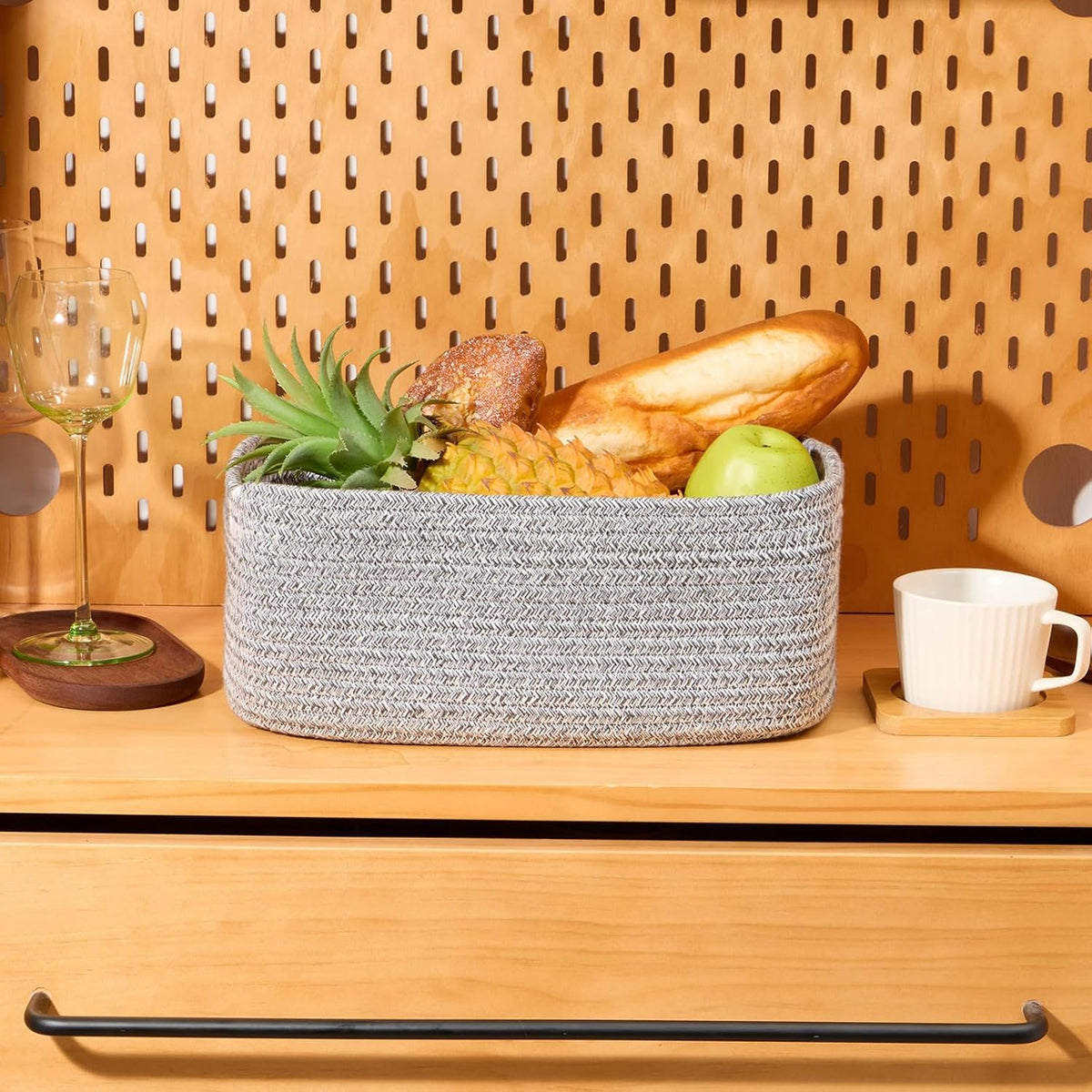 Small Storage Baskets for Organizing | Closet Organizer Bins | Shelf Toy Basket | Woven Rope