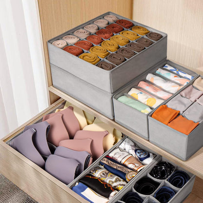 12 Pack Sock Underwear Drawer Organizer Dividers, 116 Cells Fabric Foldable Dresser Closet