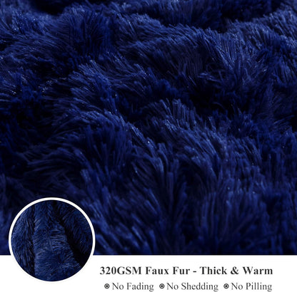 XeGe Luxury Faux Fur Throw Blanket, Blue Soft 50x60 Fluffy Blanket Throw, Shaggy Plush Decorative