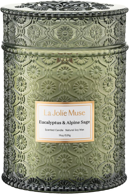 LA JOLIE MUSE Eucalyptus & Alpine Sage Candle – Eucalyptus, Sage & Lavender | 19 oz Wooden Wick |