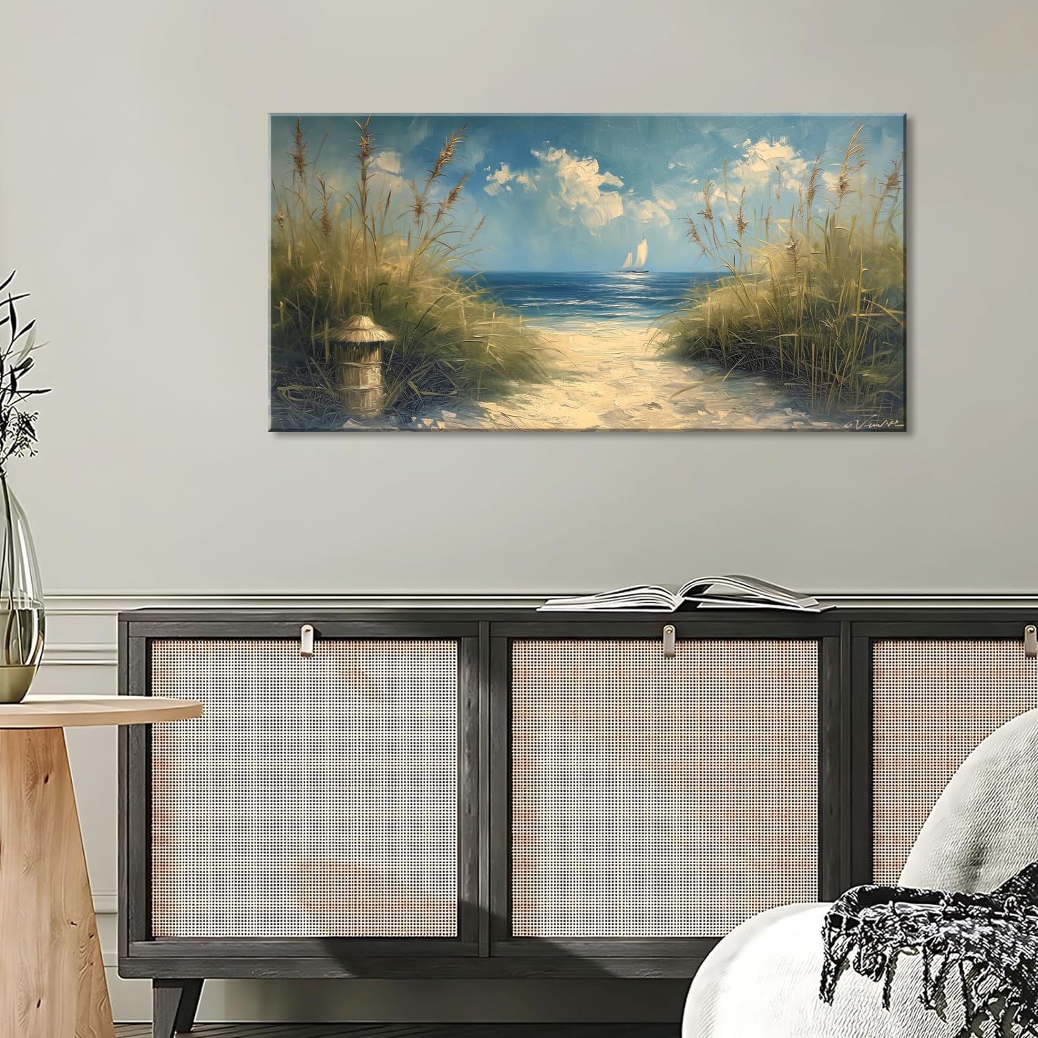 LASMOND Beautiful White Sandy Beach by Seaside Landscape Wall Art Decor Artwork for Bedroom Living