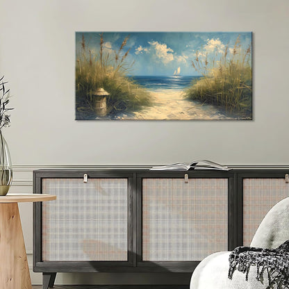 LASMOND Beautiful White Sandy Beach by Seaside Landscape Wall Art Decor Artwork for Bedroom Living