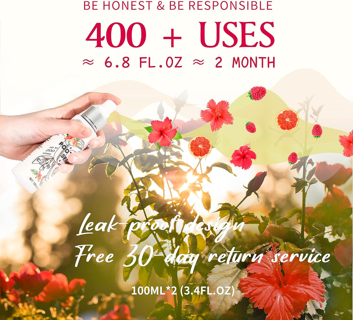 Clean-n-Fresh Toilet Spray 6.8 Oz, Hibiscus Scent, Bathroom Odor Deodorizer, A Great Air Freshener