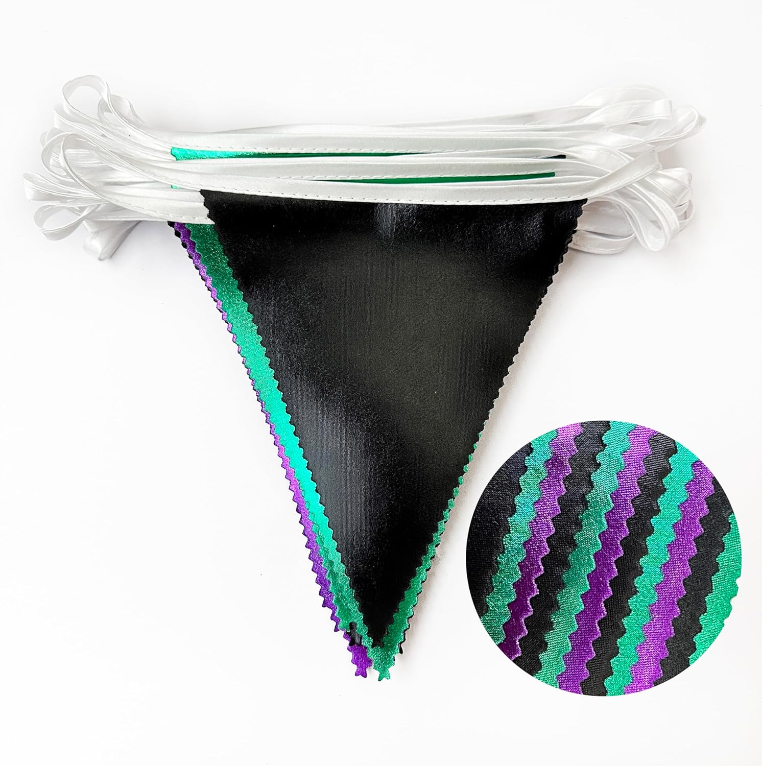 Black Purple Green Party Decorations Metallic Fabric Triangle Pennant Banner Flag Bunting for Boys