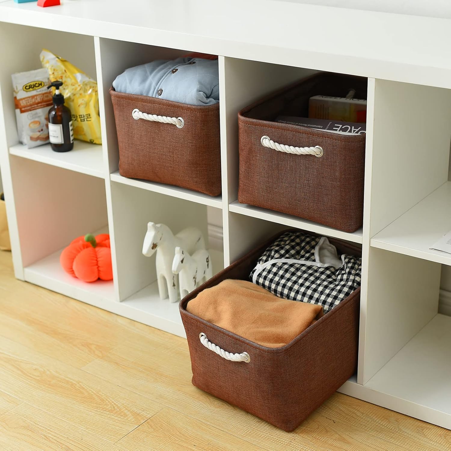 TheWarmHome Decorative Basket Rectangular Fabric Storage Bin Organizer Basket with Handles for