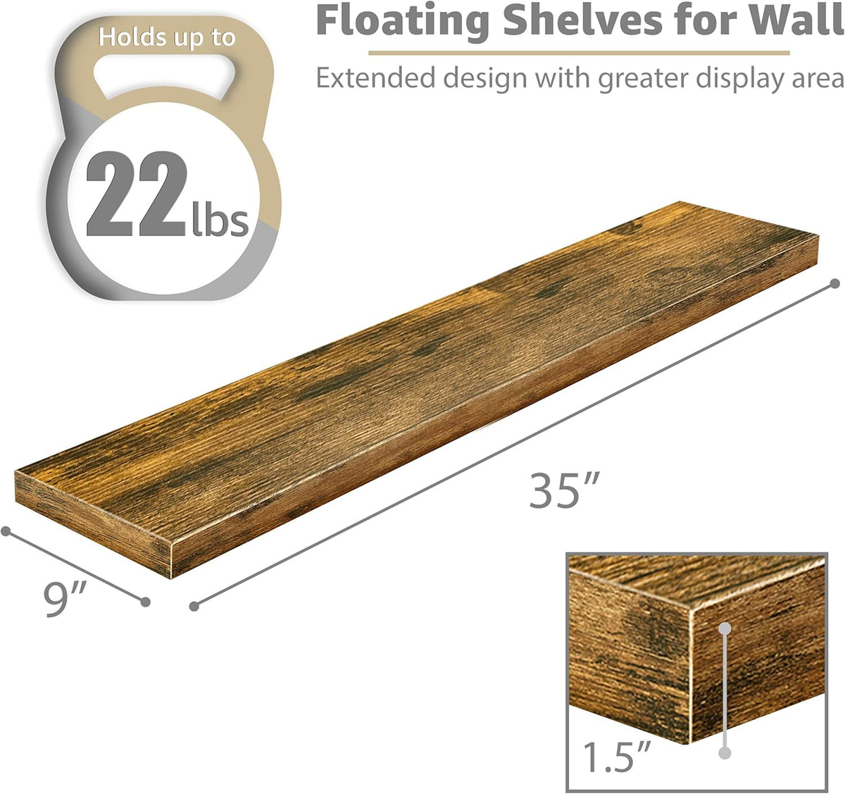 Sorbus Floating Shelves for Wall - 35 Inch Long Bathroom Shelves, Wall Decor for Bedroom, Kitchen