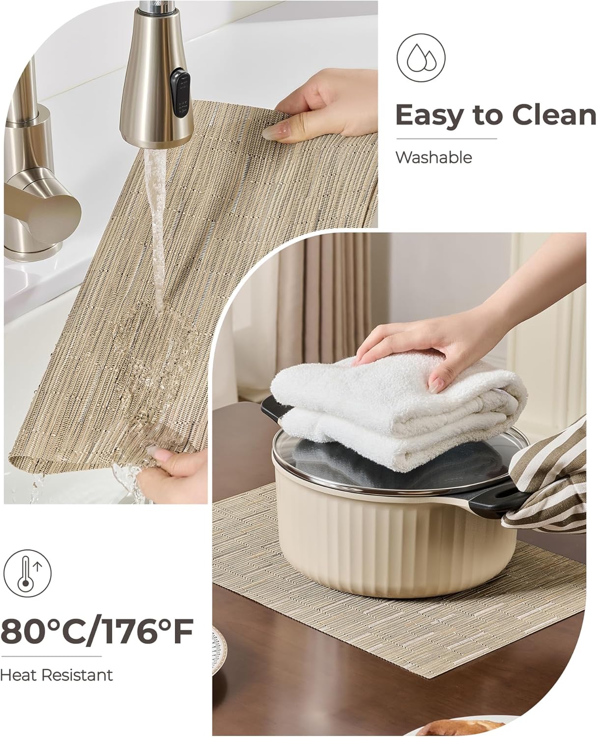 Leetaltree Light Brown Placemats Set of 6 - Heat Resistant Non-Slip Place mats for Dining Table