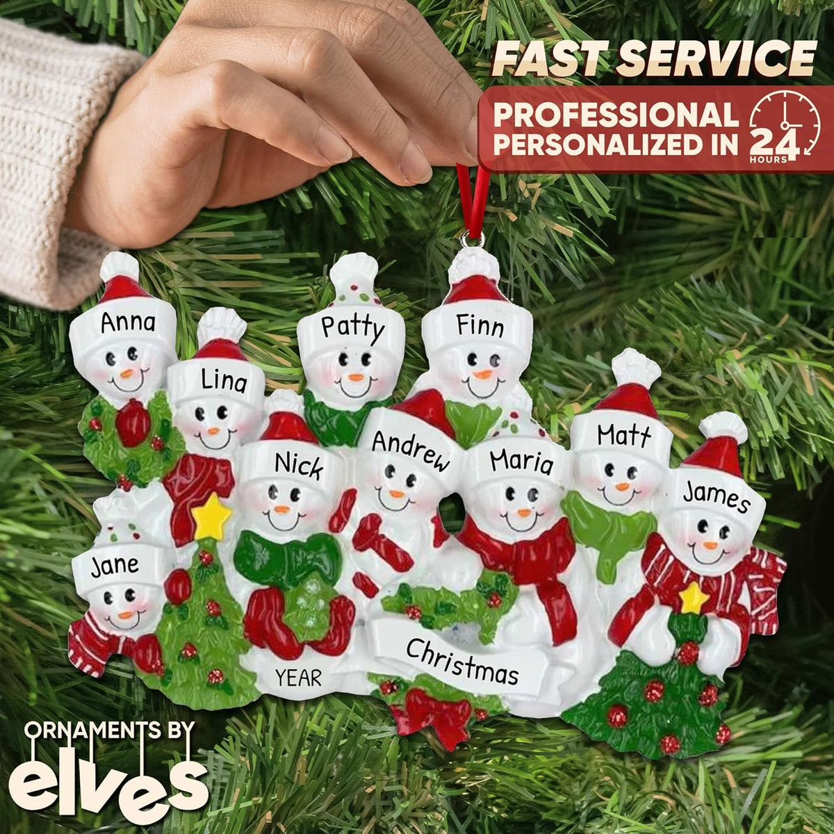 3D Snowman Family of 10 Ornament 2025 Personalized Family Christmas Ornaments 2025 | Snow People