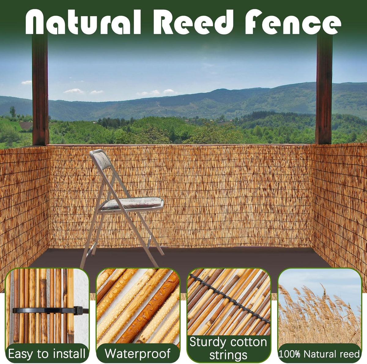 Barydat 4 Pcs 3 x 16.4 ft Bamboo Privacy Screen, Reed Fence Roller Patio Decorative Fences Reed