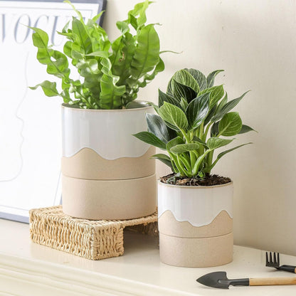 Nihow Self Watering Plant Pot for Indoor Plants: 4.5+6 Inch Ceramic Planter with Drainage Hole &